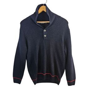 Daniele Blasi Men XL Sweater Cardigan Button Wool Acrylic Blend Navy Red Stripe‎